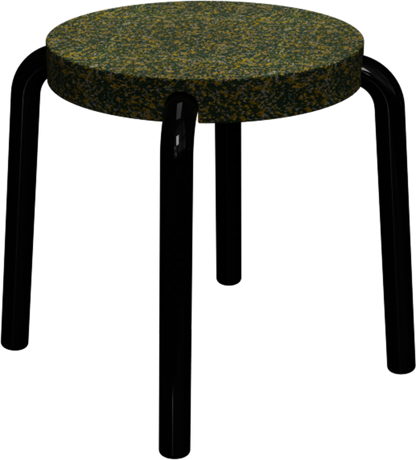 Hocker with a moss-green speckled seat on a black bent tube base.