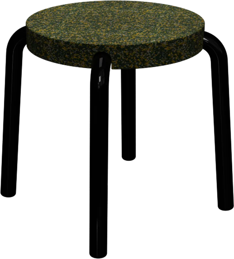 Hocker with a moss-green speckled seat on a black bent tube base.