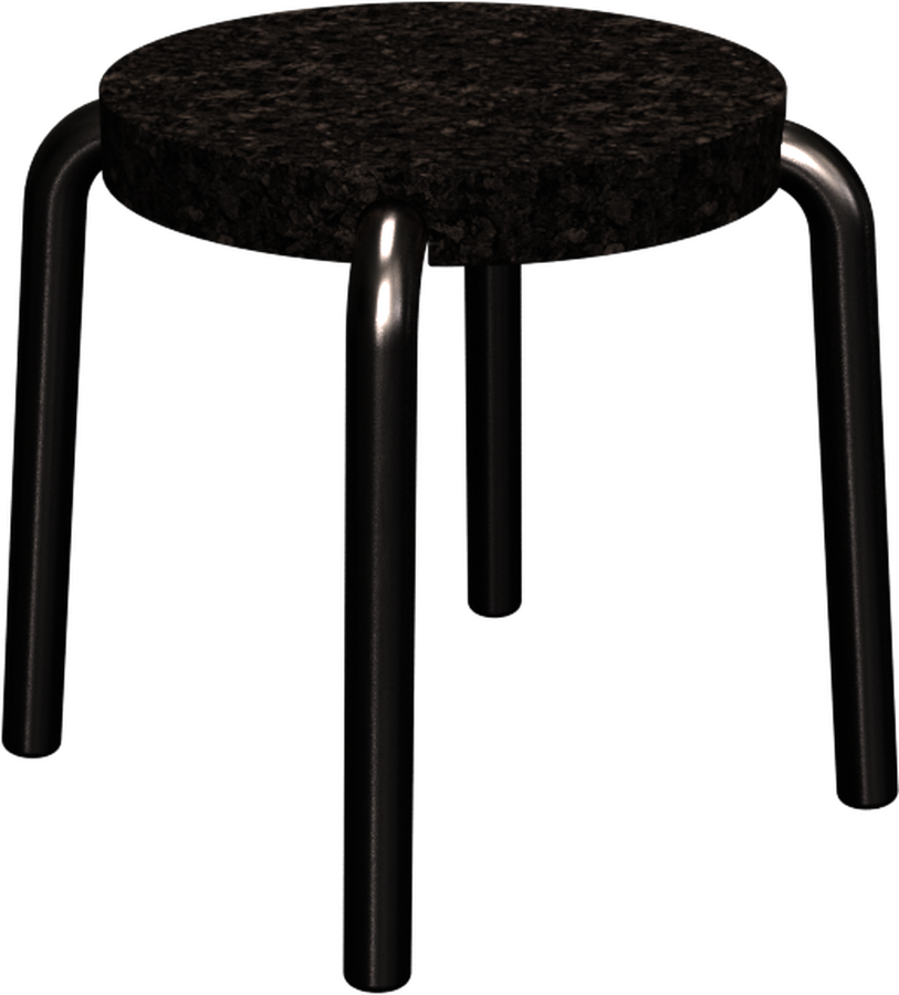 Hocker with a burnt cork seat on a black bent tube base.