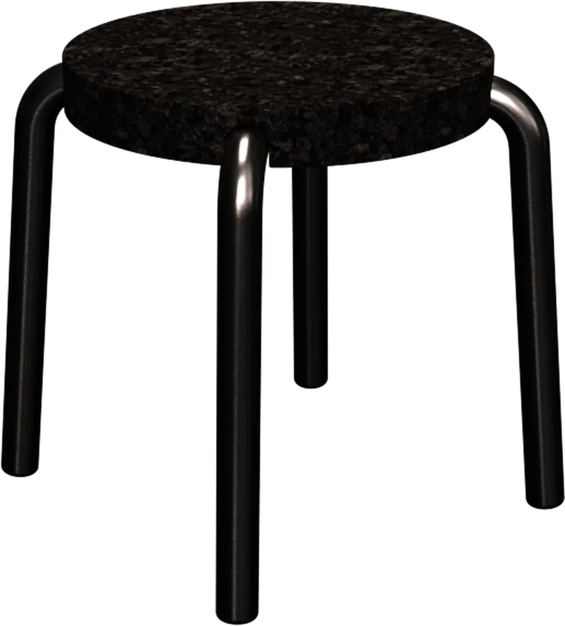 Hocker with a burnt cork seat on a black bent tube base.