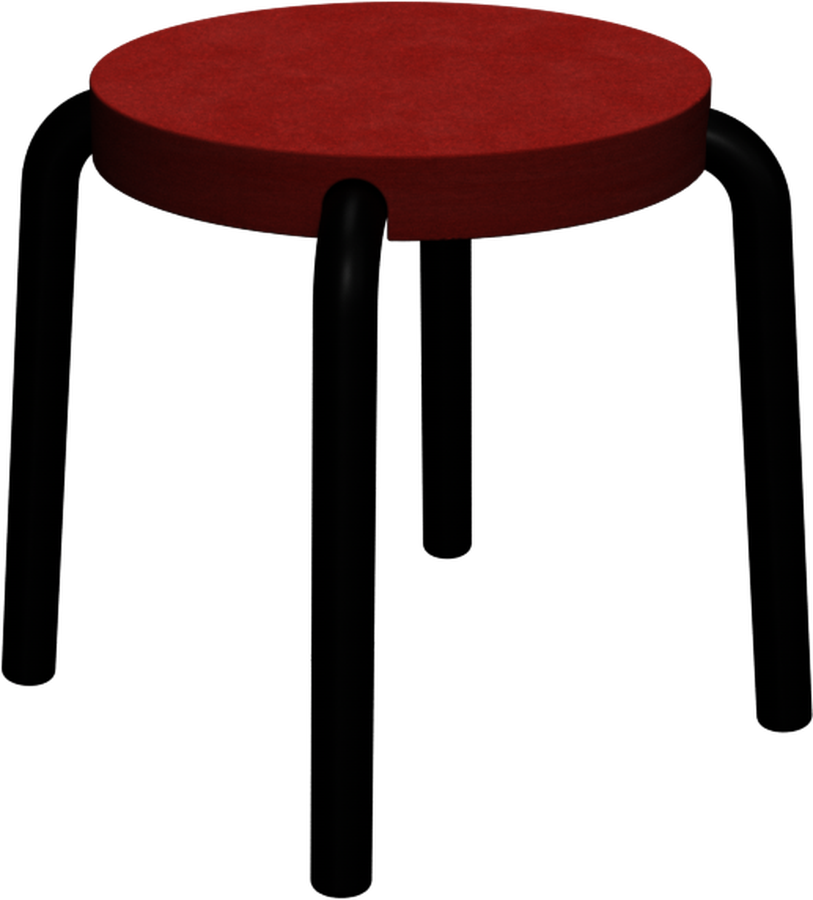 Hocker with a solid crimson seat on a black bent tube base.