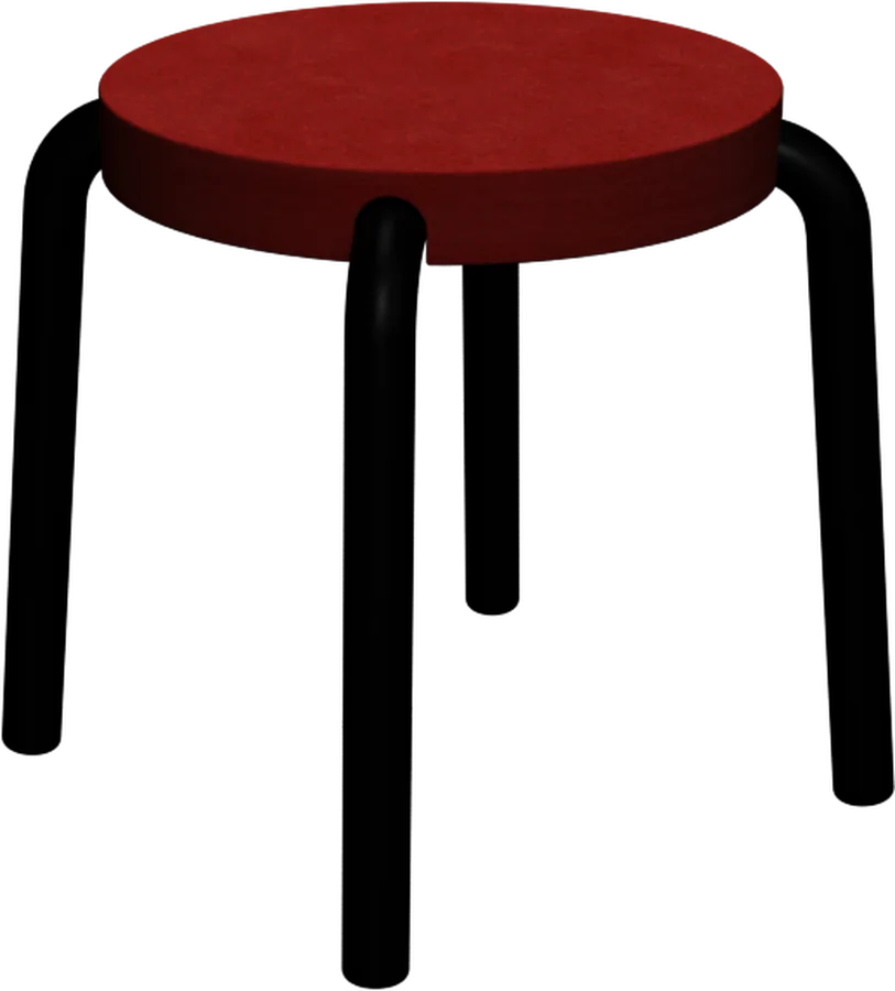 Hocker with a solid crimson seat on a black bent tube base.