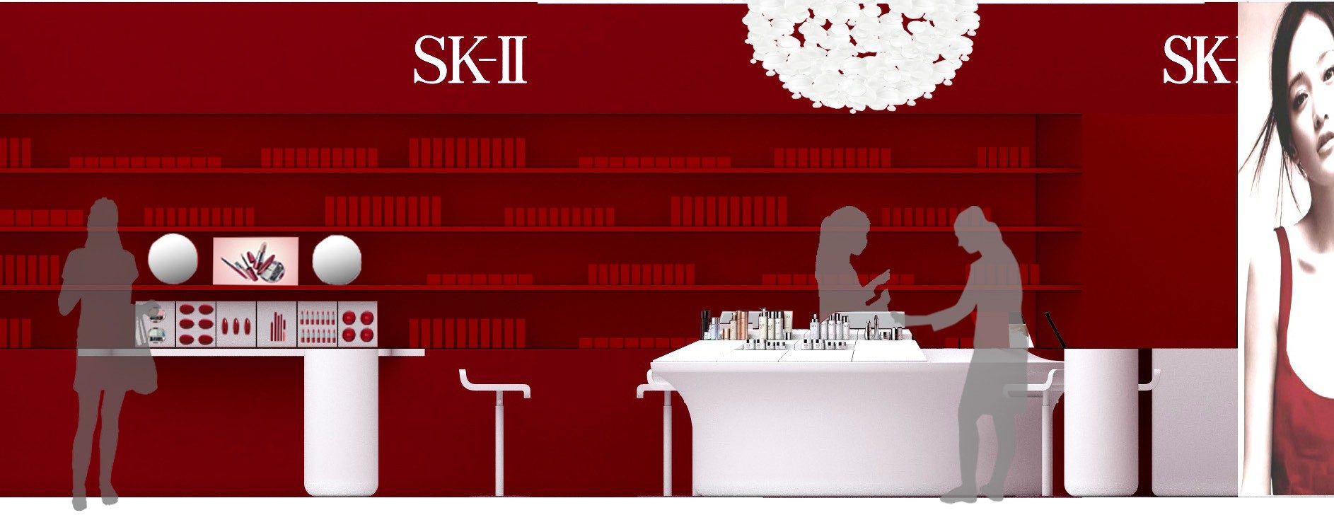 SK-II store concept elevation with product wall and consultation counter