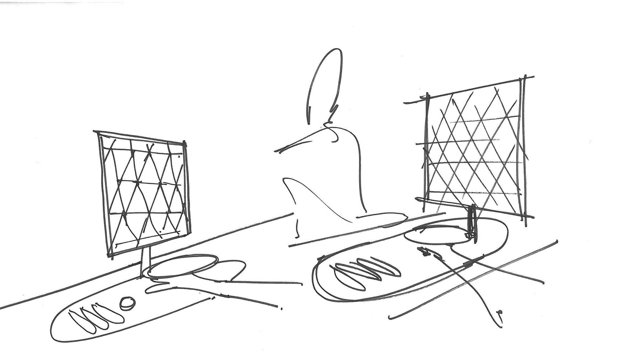 SK-II concept sketch of the self-discovery bar with interactive screens